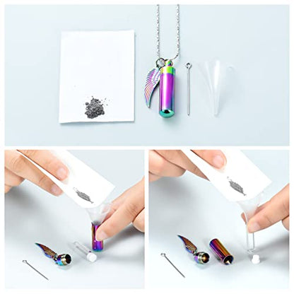Imrsanl Cremation Jewelry for Ashes Pendant Urn Necklace Cylinder with Glass Vial Keepsake Ashes Memorial Jewelry - color: Colorful