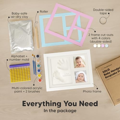 Baby Hand and Footprint Kit Quick Dry Clay Baby Footprints (Alpine White) | Pets Paw Kit, Newborn Keepsake Picture Frame for Boys, Girls, Personalized New Mom Gifts for Shower & Registry, Grandparents - color: Alpine White