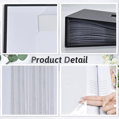 Popotop Photo Album 4x6 100 Photos with Writing Space, Leather Cover Album with Display Picture Window, Photo Book for Wedding Family Baby Gift - color: Classic Black, size: 100 Pockets