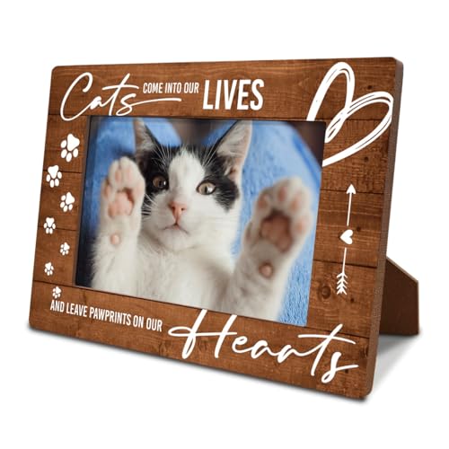 Sympathy Memorial Photo Frame, Cats Come into Our Lives and Leave Paw Prints on Our Hearts, Wall & Tabletop Decorations, Pet Memorial Wooden Picture Frames 7.9 * 5.7inches - color: Style 20