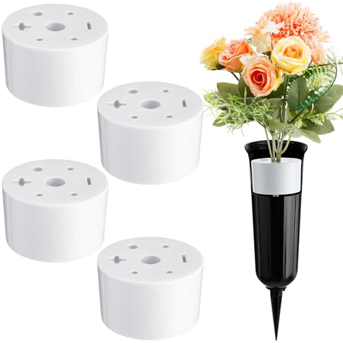 FillTouch 4 Pcs Cemetery Grave Vase Inserts Plastic Flowers Holder Bracket with 7 Hole Cylindrical Reusable Cemetery Flower Holder for Grave Vase Decorations, Keeping Bouquets in Place