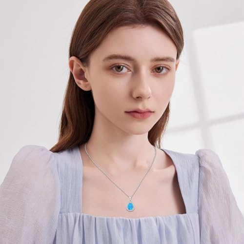 Urn necklace for Ashes 925 Sterling Silver Opal/Turquoise/Moonstone/Moss agate Pendant Cremation Memory Jewelry Keepsake Gifts for Women - style: Blue Opal