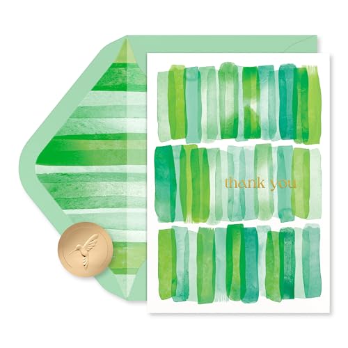 Papyrus 12-Count Blank Thank You Cards with Envelopes (Green Stripes) - color: FSC UBN TY GOLD GREEN STRIPES