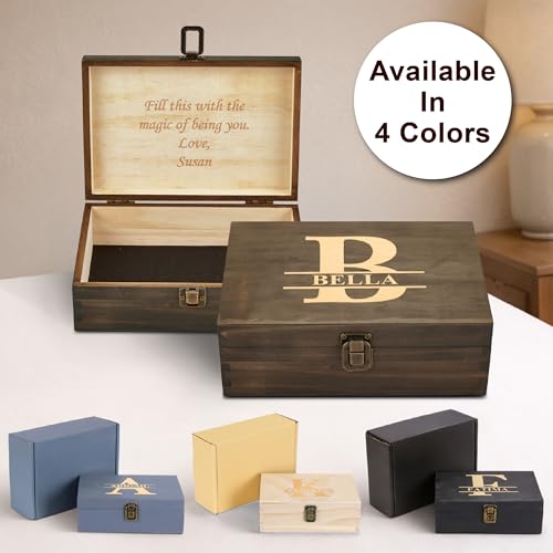 Personalized Monogram Keepsake Box, Engraved Gift for Men & Groomsmen | Add initial & name. Holds watches, photos & mementos. 4 sizes, 4 finishes & optional inside engraving for any occasion. - style: 8. Split Monograms