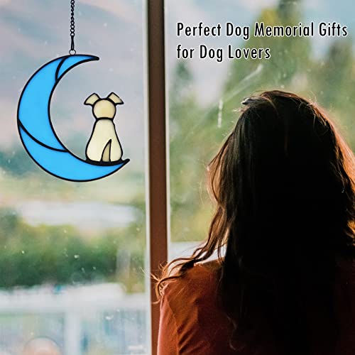 Stained Glass Rainbow Bridge Yellow Dog Memorial Gifts for Loss of Dog Sympathy Remembrance Suncatcher, Angel Wings Pet Loss Bereavement Gifts in Memory of Pet Passing Away Window Hanging. - color: Yellow