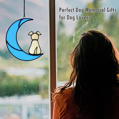 Stained Glass Rainbow Bridge Yellow Dog Memorial Gifts for Loss of Dog Sympathy Remembrance Suncatcher, Angel Wings Pet Loss Bereavement Gifts in Memory of Pet Passing Away Window Hanging. - color: Yellow