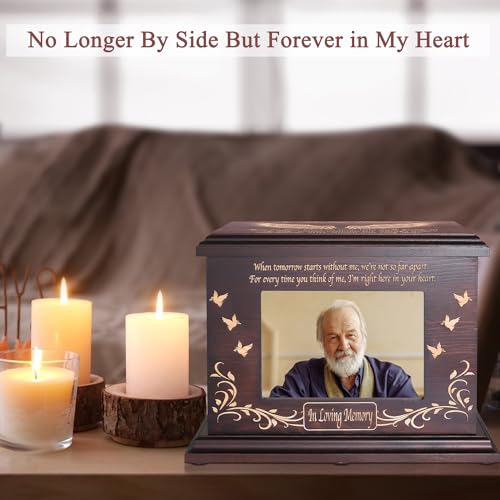 DGDCDV Cremation Urns for Human Ashes Male Female with Photo Frame | Large Wooden Memorial Urns for Adult Woman Men Human Ashes, Decorative Burial Funeral Urns Box and Caskets for Ashes