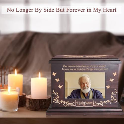 DGDCDV Cremation Urns for Human Ashes Male Female with Photo Frame | Large Wooden Memorial Urns for Adult Woman Men Human Ashes, Decorative Burial Funeral Urns Box and Caskets for Ashes