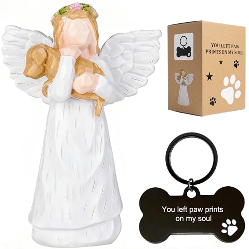 Dog Memorial Figurine, Resin Angel Keepsake with Bone Keychain | Angel Wing Design; Resin Craftsmanship; Decorative Keepsake; Gift Ready; Pet Memory Tribute