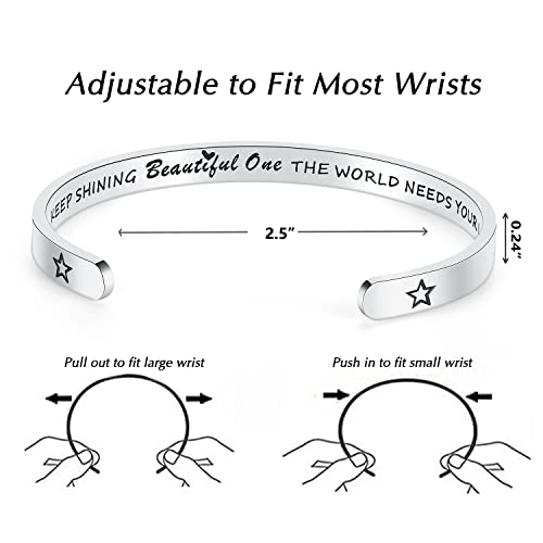 TONY & SANDY Inspirational Bracelets for Women Teen Girls Personalized Gifts for Daughter Granddaughter Mom Sister Friends Stainless Steel Engraved Cuff Birthday Easter Christmas - style: A - Keep shining beautiful one the world needs your light