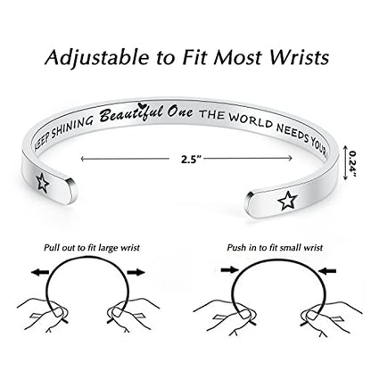 TONY & SANDY Inspirational Bracelets for Women Teen Girls Personalized Gifts for Daughter Granddaughter Mom Sister Friends Stainless Steel Engraved Cuff Birthday Easter Christmas - style: A - Keep shining beautiful one the world needs your light