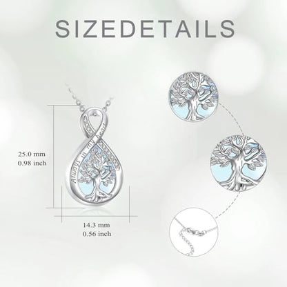 Diamond Tree of Life Urn Necklace for Ashes 925 Sterling Silver Family Tree of Life Cremation with Funnel Filler Ash Holder Keepsake Memorial Jewelry Gifts for Women,18+2 inch - style: Style 2-Moonstone