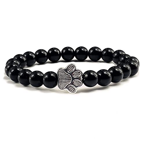 POYAMUSE Lovely Pet Paw Turquoise Beaded Strand Bracelet for Women Men Pet Memorial Jewelry, Cute Dog Cat Paw, Colorful Turquoise Beads - color: black
