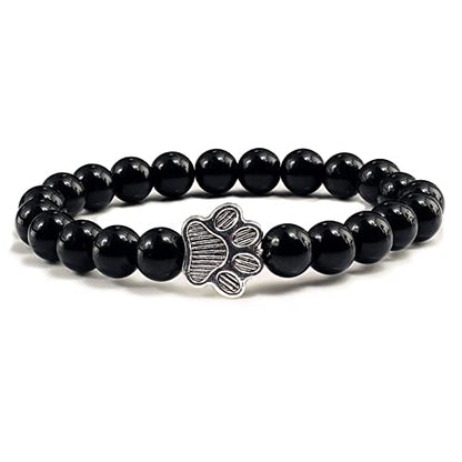 POYAMUSE Lovely Pet Paw Turquoise Beaded Strand Bracelet for Women Men Pet Memorial Jewelry, Cute Dog Cat Paw, Colorful Turquoise Beads - color: black