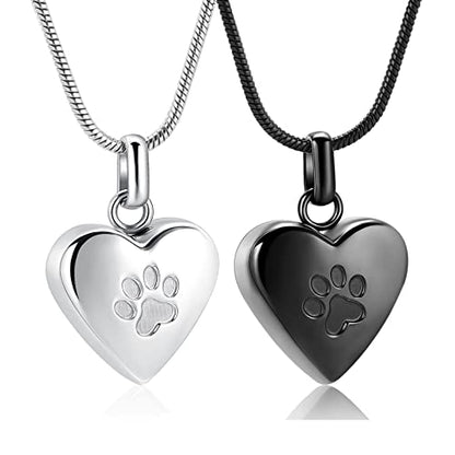 zeqingjw Pet Cremation Jewelry for Ashes Pendant Paw Print Pet Heart Urn Necklace Memorial Keepsake Jewelry for Pet/Dog's/Cat's Ashes - color: 2PCS Silver+Black