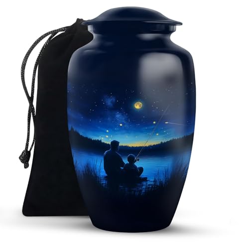 Fisherman Urns for Ashes Adults Male - Funeral Urn for Ashes for Women -10" | Ash Container for Women - Cremation Urns - Blue Urn for Burial in Ground - color: Fisherman-1, size: 10 Inch Large