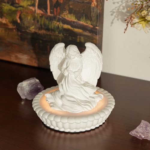 Angel Figurine with Night Light | Guardian Angel Statue Decorative Lamp, Cordless Rechargeable Accent Light for Bedroom, Prayer Space, Spiritual Home Décor