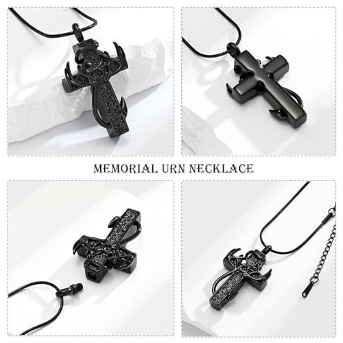 zeqingjw Cross Urn Necklace Fish Hook Cremation Jewelry for Ashes Pendant Stainless Steel Deer Antler Cross Memorial Human Pet Keepsake Ashes Holder for Men Women - color: Black