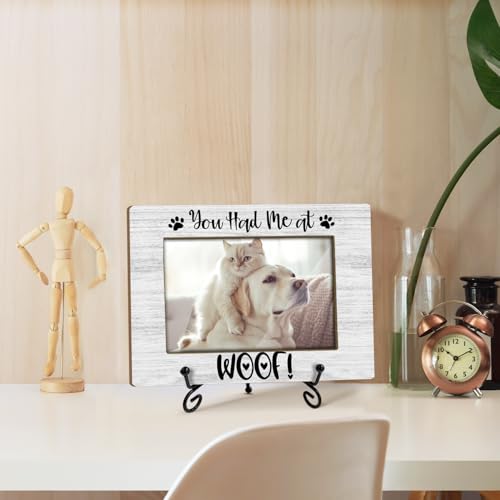 Utaqer Dog Picture Frame, You Had Me At Woof, Picture Gifts For Women Wife Friend, Wooden Picture Frame For Keepsake Birthday Holiday, 4X6 Photo Frame With Stand -29 - style: Woof