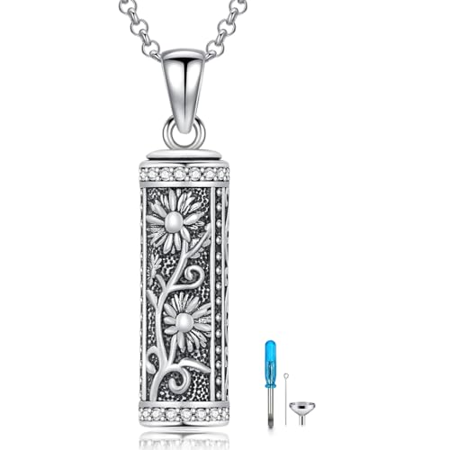 Rose & Daisy Urn Necklace - Sterling Silver Cremation Keepsake Memorial Jewelry - style: Daisy