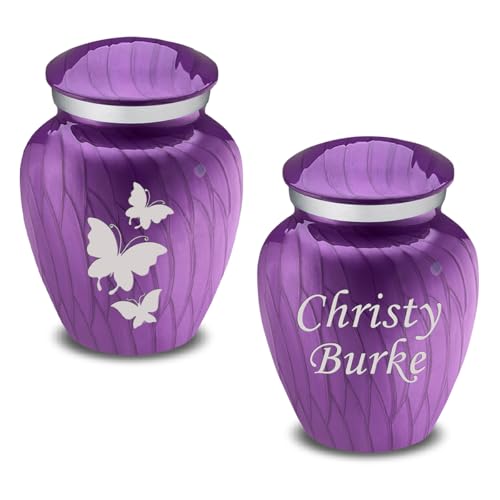 Embrace Keepsake Personalized Butterfly Cremation Urns for Human Ashes I Pearl Purple Funeral Urn for Men and Women with Double Side Engraving I 3.5 lbs - color: Pearl Purple
