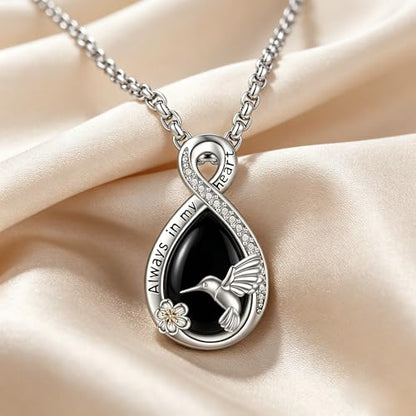 Urn Necklace for Ashes Blue opal Cremation Necklace Keepsake Memory Jewelry for Ashes of Loved Ones Keepsake - style: Hummingbird Black Obsidian