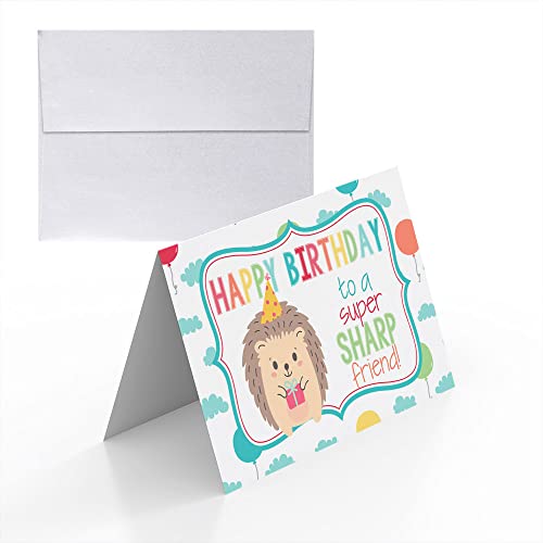 Super Sharp Friend Hedgehog Birthday Pun Themed Single (1) All Occasion Blank Birthday Card To Send To Friends & Family, 4"x 6" (when folded) Fill In Greeting Note Card by AmandaCreation - style: Super Sharp Friend Hedgehog