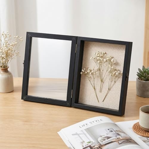 8×10 Shadow Box Frame, Linen Back, Glass Door, Hinge Display Case - color: Rustic Black, size: 8×10