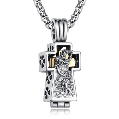 ADMETUS Patron Saint Cross Urn Necklace 925 Sterling Silver Cremation Jewelry for Ashes Memorial Gifts for Men with 2.5mm 22"+2" Rolo Chain - style: A21-Saint Christopher