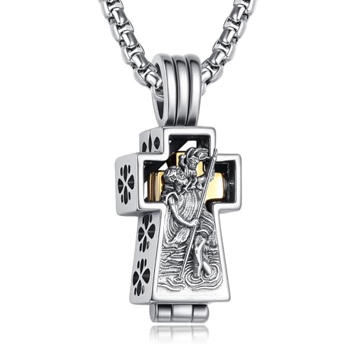 ADMETUS Patron Saint Cross Urn Necklace 925 Sterling Silver Cremation Jewelry for Ashes Memorial Gifts for Men with 2.5mm 22"+2" Rolo Chain - style: A21-Saint Christopher