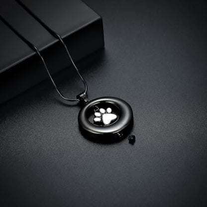 Dog Paws Cremation Jewelry Pet/Cat/Dog Paws Urn Necklaces for Ashes Stainless Steel Pet Ashes Holder Memorial Keepsakes Locket Pendant Jewelry for Men Women - color: Black