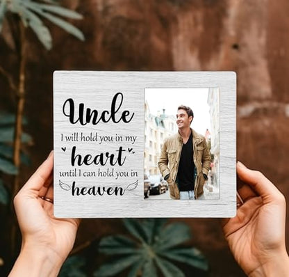 Uncle Memorial Picture Frame, I Will Hold You in My Heart Remembrance Wooden Photo Frame Gifts for Loss of Uncle, 4x6 inch Photo - style: Uncle Memorial Remembrance