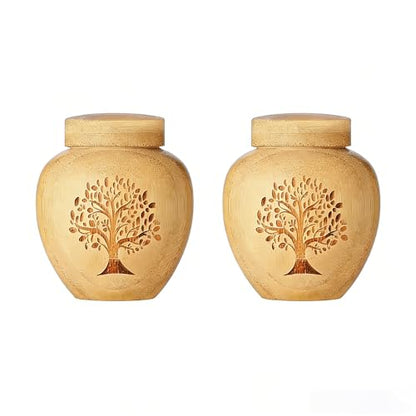Small Urns for Keepsake Sharing Made of Bamboo, Mini Urn with Tree of Life Pattern Engraved Biodegradable Urn for Human Pet (2PC) - color: 2pc