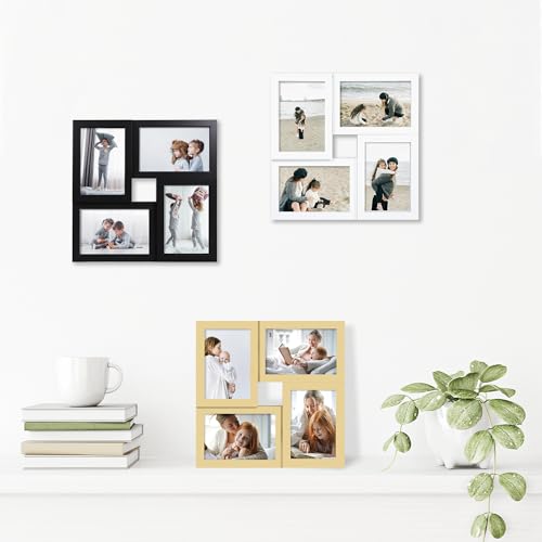 4x6 Picture Frames Collage 1 Pack, 4 Opening Multi Family Photo Collage Frames with Real Glass for Wall Hanging or Tabletop, Black - color: Black
