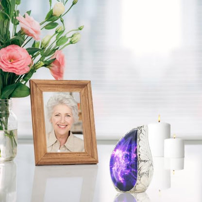 M MEILINXU Purple Small Urns for Human Ashes, Galaxy Teardrop Keepsake Urn - color: Purple & Blue, size: Small / Keepsake