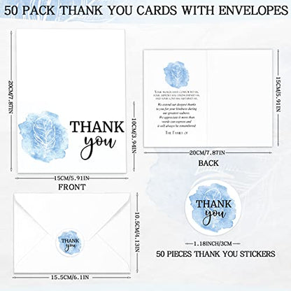 Fumete 50 Set Funeral Thank You Cards, Feather - style: Feather