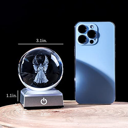 3D Guardian Angel Crystal Ball Angel Gifts for Women, with Silver LED Base - color: Angel
