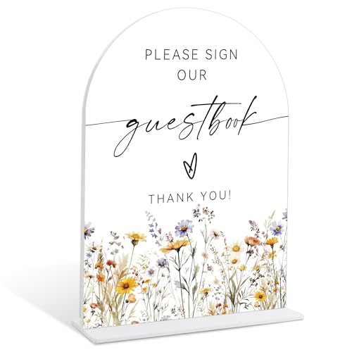 Wedding Signs for Ceremony and Reception, Boho Floral Please Sign Our Guestbook, Wedding Signage with Stand, Bridal Shower Table Centerpieces, Supplies for Engagement Reception and Event Party, 32 - color: Please Sign Our Guestbook Sign, 32