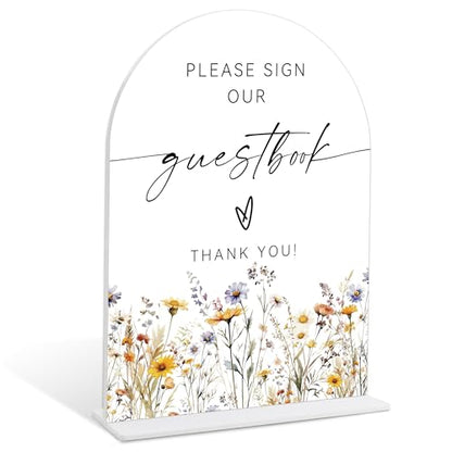 Wedding Signs for Ceremony and Reception, Boho Floral Please Sign Our Guestbook, Wedding Signage with Stand, Bridal Shower Table Centerpieces, Supplies for Engagement Reception and Event Party, 32 - color: Please Sign Our Guestbook Sign, 32