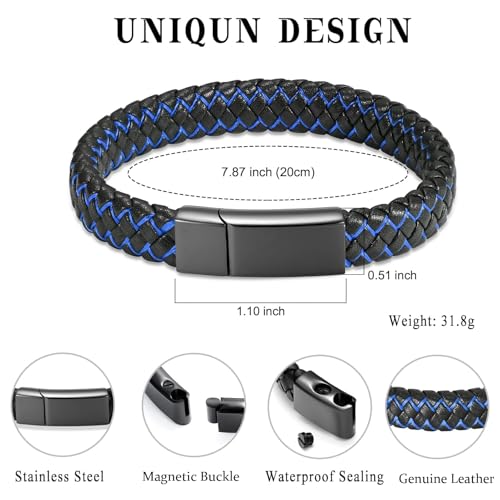 zeqingjw Cremation Memorial Urn Bracelet Made of Genuine Leather, Stainless Steel Cremation Bangle Keepsake Urn Bracelet for Ashes - color: Blue-20CM