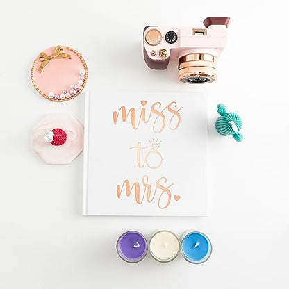 Calculs Polaroid 'Miss to mrs' Picture Book Bridal Shower Guest Book Blank Pages for Instant Film Rose Gold Bachelorette Party Sign in Book 8.5” Square White Cover Rose Gold Foil Stamping - style: Modern