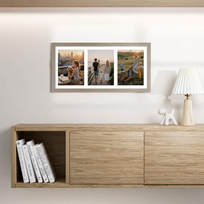Vittanly 8x16 Collage Picture Frame, Displays 3Pcs 5x7 Photos, Light Taupe - color: Light Taupe, size: 8x16