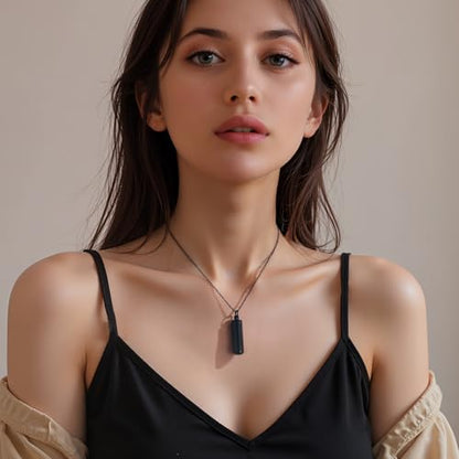 Cremation Jewelry for Ashes Pendant Urn Necklace Cylinder Keepsake Ashes Memorial Jewelry Necklace with Fill Tool Urn Memorial Ash Jewelry - color: Black