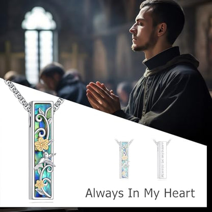 Cremation Urn Necklace for Ashes 925 Sterling Silver Moon Phase/Tree of Life/Hummingbird/Moss Agate/Opal/Compass/Mountain/Butterfly/Turquoise/Sunflower/Dragonfly/Cross Pendant Necklace Cremation Memorial Keepsake Urn Jewelry for Women Men - style: Humming