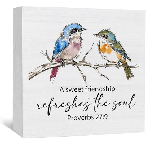 Christian Friendship Gifts for Women, a Sweet Friendship Refreshes the Soul Bird Wooden Box Signs, Best Friend Bestie BFF Gifts, Bible Verse Wood Sign Home Decor for Desk Table Shelf 5x5 Inch - color: Birds-3, size: 5x5 in