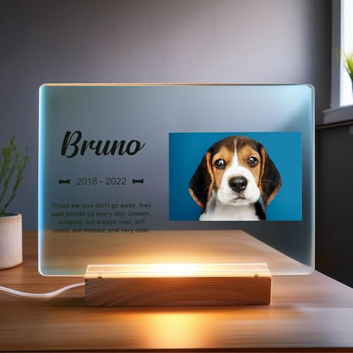 PAWNIMALS Personalized Pet Memorial Plaque Portrait, Custom Dog Remembrance Gifts for Loss, Cat Sympathy Night Lights, in Memory of Dog Passing Away Sign, Cat Rainbow Bridge Photo Frame (Standard) - style: Standard