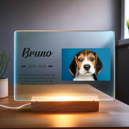 PAWNIMALS Personalized Pet Memorial Plaque Portrait, Custom Dog Remembrance Gifts for Loss, Cat Sympathy Night Lights, in Memory of Dog Passing Away Sign, Cat Rainbow Bridge Photo Frame (Standard) - style: Standard