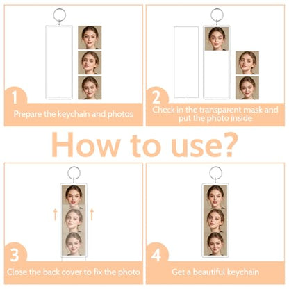 Acrylic Photo Keychain Bulk Set - Double Sided Picture Frame Keychain Holder - size: 1 x 3 Inch