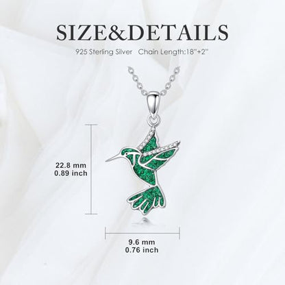Dove/Hummingbird/Red Cardinal/Dragonfly/Butterfly Necklace 925 Sterling Silver Turquoise/Opal/MoonStone/Crystal/Malachite Bird Necklace Dove Pendant Jewelry for Women Men - color: Hummingbird Malachite