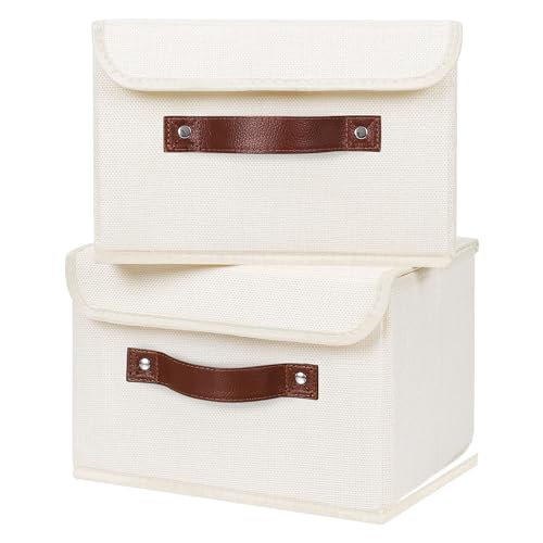 ANMINY Fabric Storage Box Bins with Lids, Beige, 10"x8"x7", 2 Pack - color: Beige, size: Small (Pack of 2)